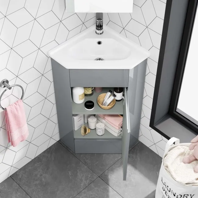 Trent Stone Grey Corner Basin Vanity 400mm