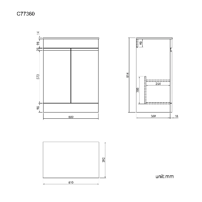 Trent Stone Grey Cabinet with Marble Top 600mm - Excludes Counter Top Basin