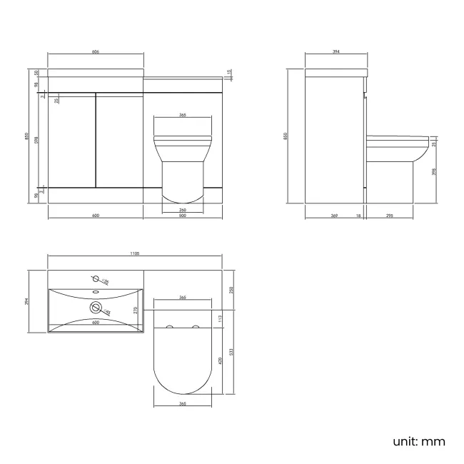 Trent Stone Grey Combination Vanity Basin and Miami Toilet 1100mm