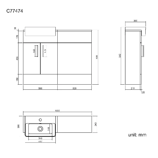 Harper Stone Grey Basin Vanity and Back To Wall Toilet Unit 1000mm