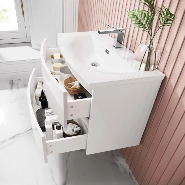 Bali Gloss White Wall Hung Basin Drawer Vanity 800mm