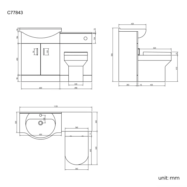Quartz Stone Grey Combination Vanity Basin and Denver Toilet 1150mm - Black Accents