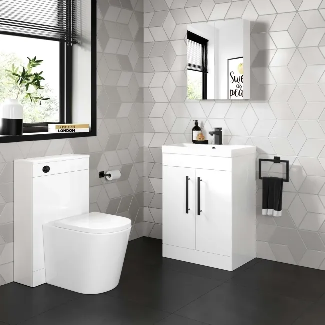 Avon Gloss White Basin Vanity 600mm - Black Accents