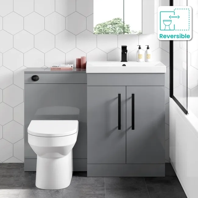 Avon Stone Grey Combination Vanity Basin and Miami Toilet 1100mm - Black Accents