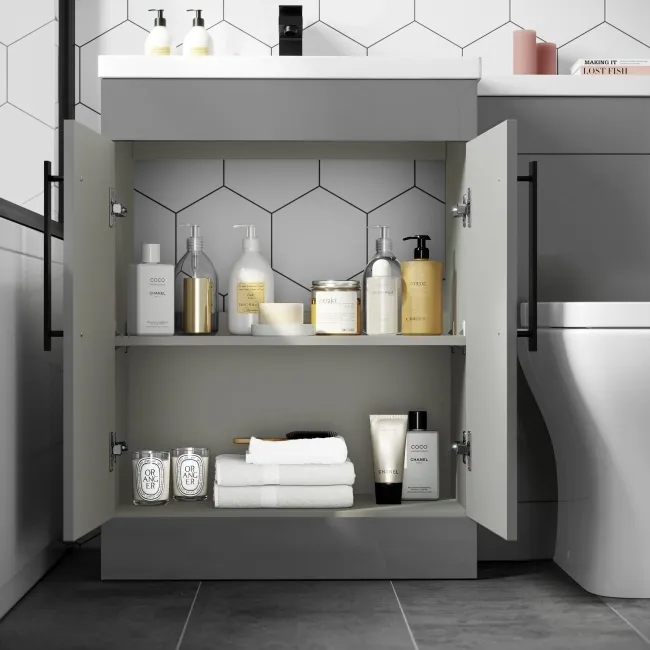 Avon Stone Grey Combination Vanity Basin and Atlanta Toilet 1100mm - Black Accents - Left Handed