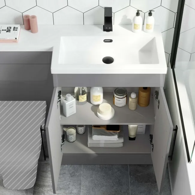 Avon Stone Grey Basin Vanity and Back To Wall Unit 1100mm - Black Accents - Right Handed