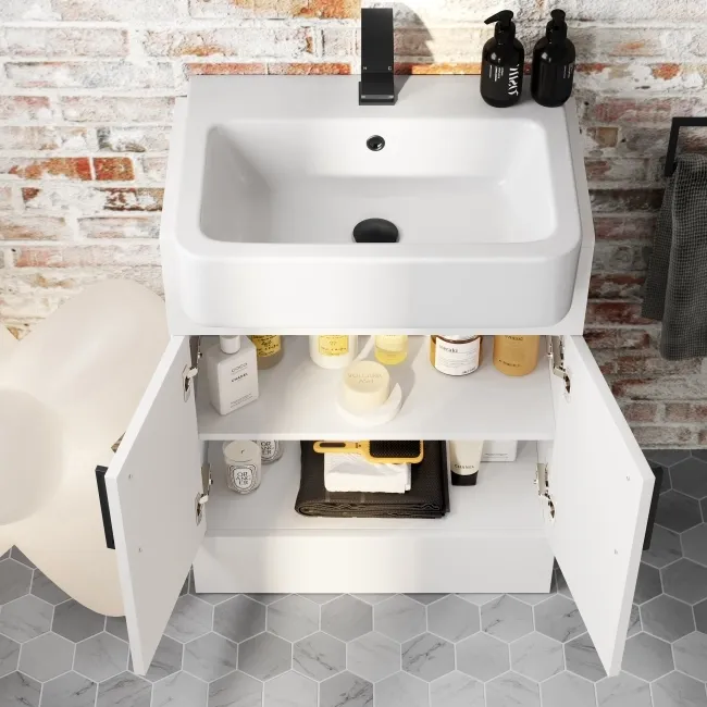 Harper Gloss White Vanity with Semi Recessed Basin 600mm - Black Accents