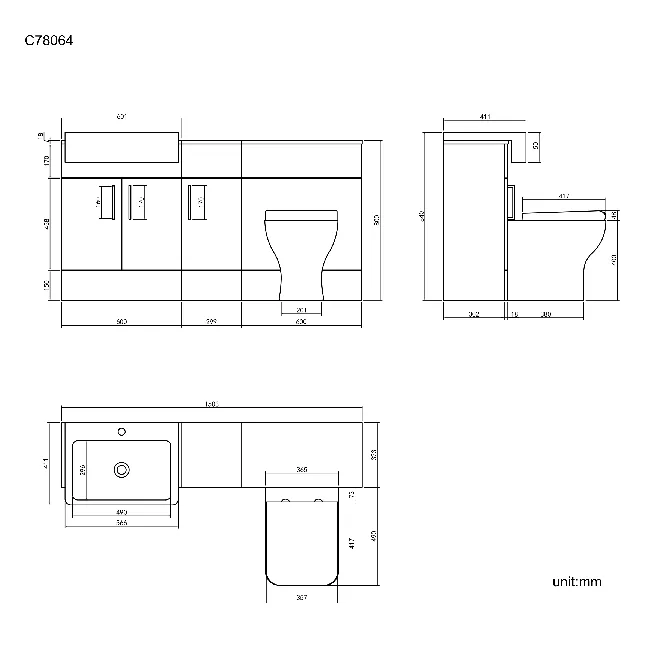 Harper Gloss White Combination Vanity Basin and Atlanta Toilet 1500mm - Black Accents