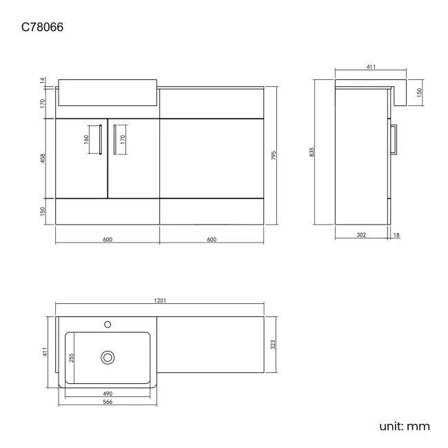 Harper Gloss White Basin Vanity with Marble Top & Back To Wall Unit 1200mm - Black Accents
