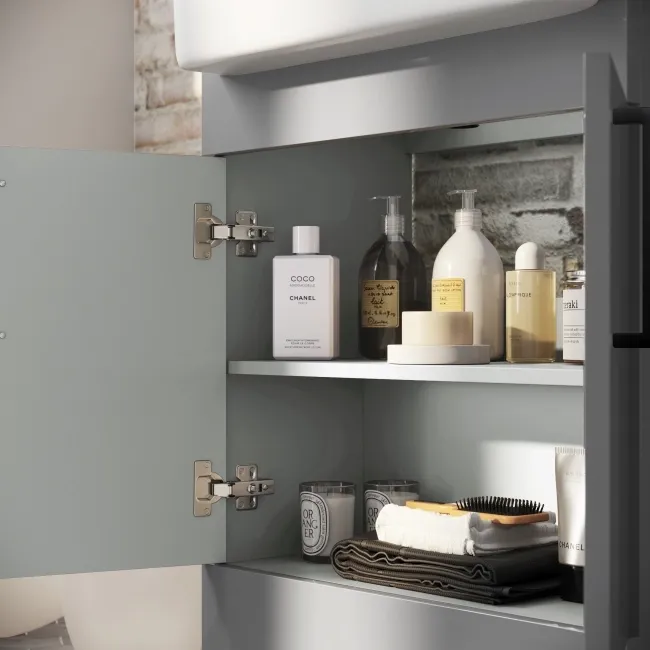 Harper Stone Grey Vanity with Semi Recessed Basin 600mm - Black Accents