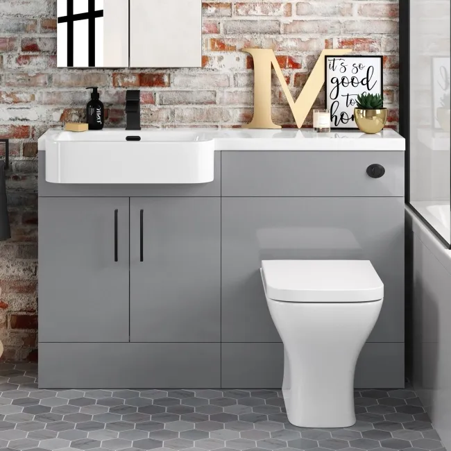 Harper Stone Grey Combination Vanity Basin and Atlanta Toilet 1200mm - Black Accents - Left Handed