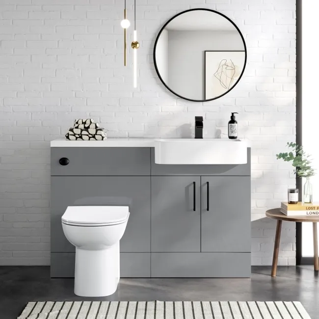 Harper Stone Grey Combination Vanity Basin and Aruba Toilet 1200mm - Black Accents - Right Handed