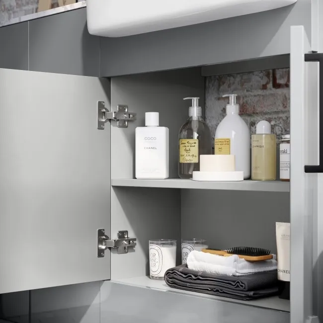 Harper Stone Grey Combination Vanity Basin with Marble Top 1500mm - Black Accents