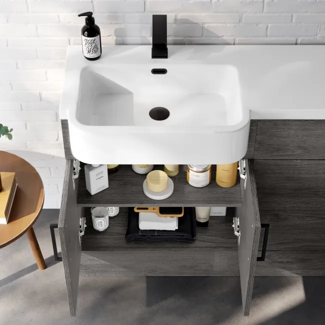 Harper Charcoal Elm Combination Vanity Basin and Aruba Toilet 1200mm - Black Accents - Left Handed