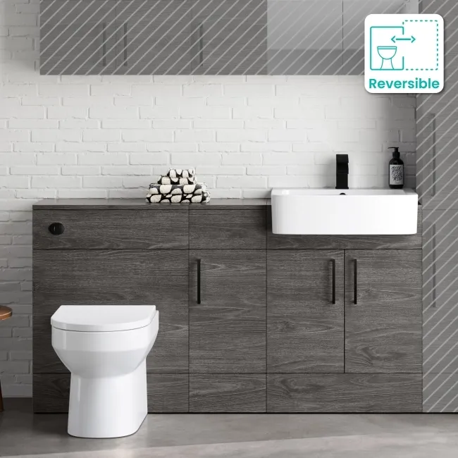 Harper Charcoal Elm Combination Vanity Basin and Miami Toilet 1500mm - Black Accents