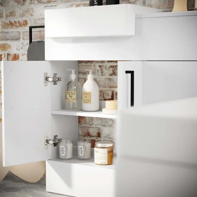 Harper Gloss White Basin Vanity and Back To Wall Toilet Unit 1000mm - Black Accents