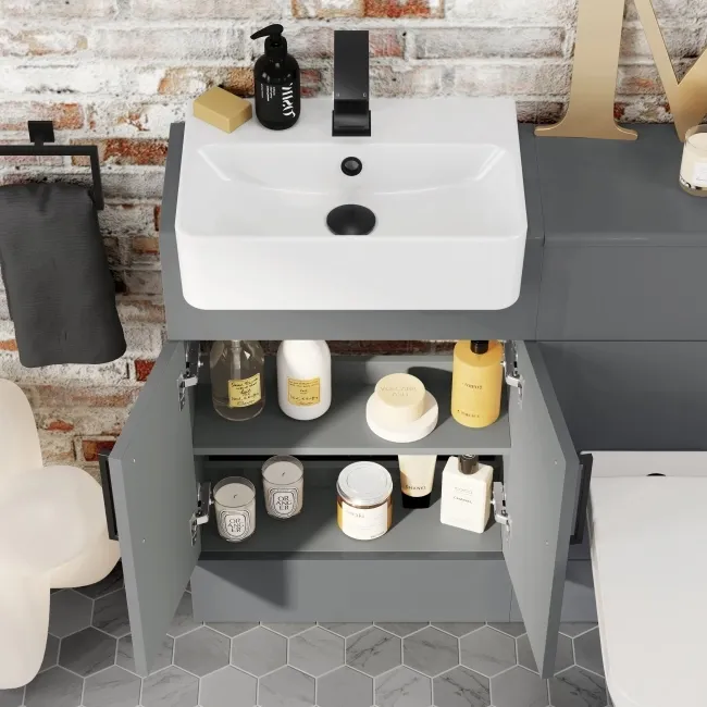 Harper Stone Grey Combination Vanity Basin & Atlanta Toilet 1000mm - Black Accents