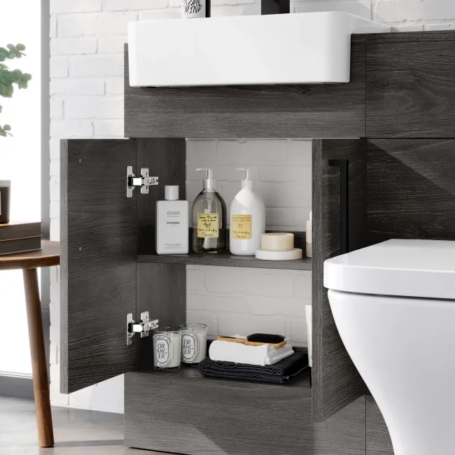 Harper Charcoal Elm Combination Vanity Basin & Atlanta Toilet 1000mm - Black Accents