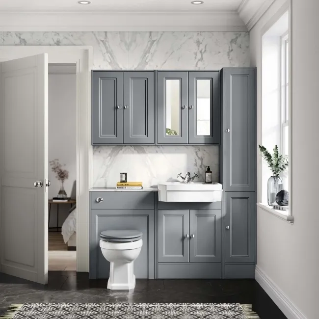 Monaco Dove Grey Combination Vanity Traditional Basin with Marble Top & Hudson Toilet with Wooden Seat 1200mm
