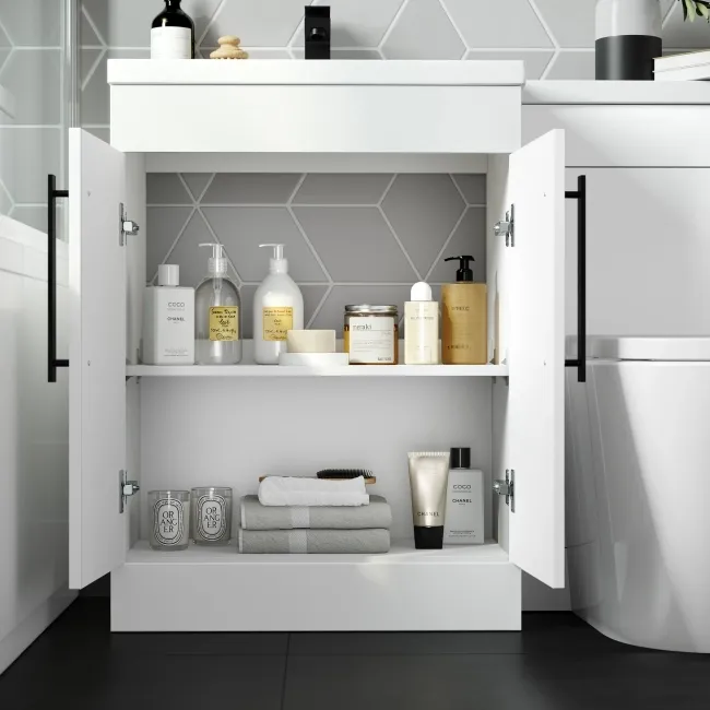 Avon Gloss White Combination Vanity Basin and Boston Toilet 1100mm - Black Accents - Left Handed