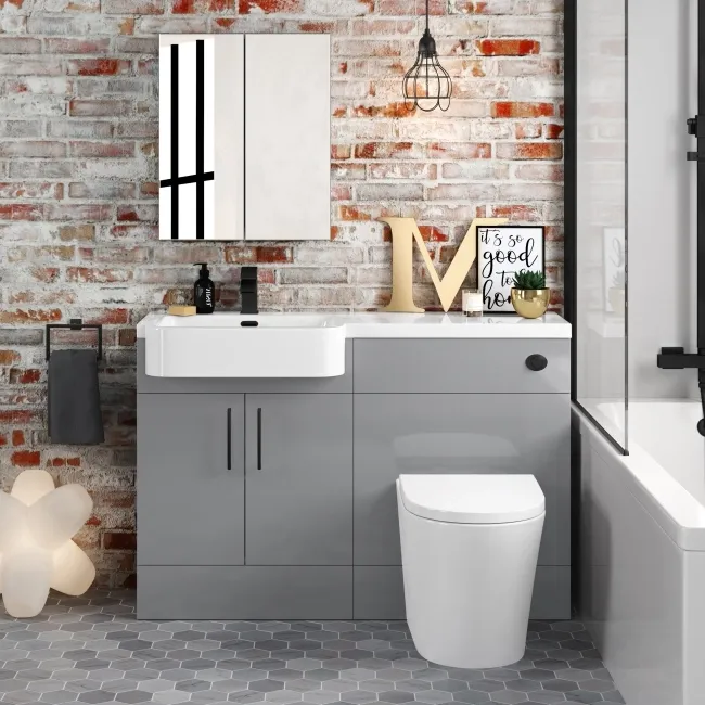 Harper Stone Grey Combination Vanity Basin and Boston Toilet 1200mm - Black Accents - Left Handed
