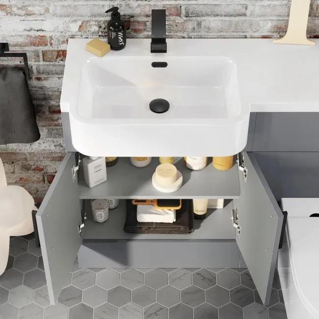 Harper Stone Grey Combination Vanity Basin and Boston Toilet 1200mm - Black Accents - Left Handed