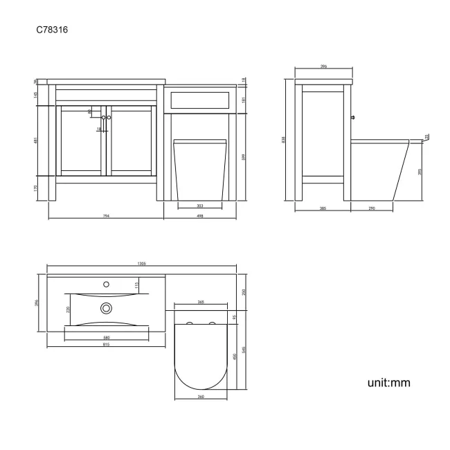 Bermuda Dove Grey Combination Vanity Basin and Boston Toilet 1300mm