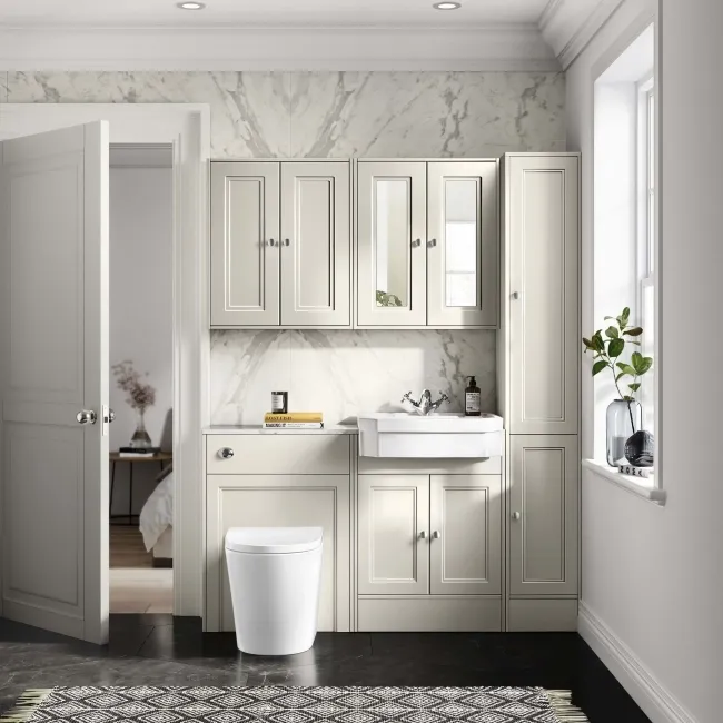 Monaco Chalk White Combination Vanity Traditional Basin with Marble Top & Boston Toilet 1200mm