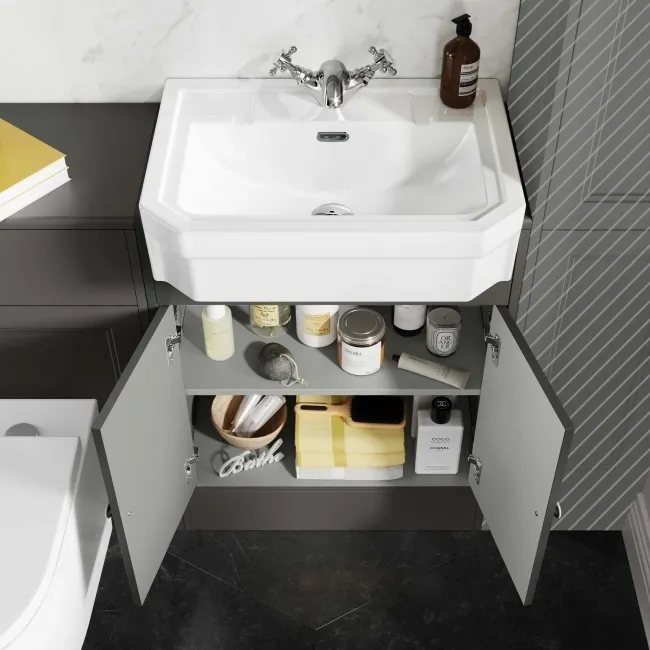 Monaco Graphite Grey Combination Vanity Traditional Basin and Boston Toilet 1200mm