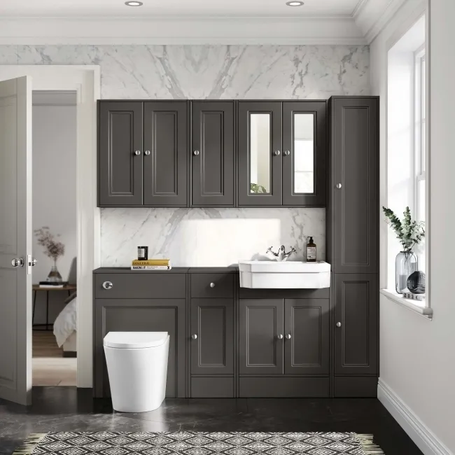 Monaco Graphite Grey Combination Vanity Traditional Basin and Boston Toilet 1500mm