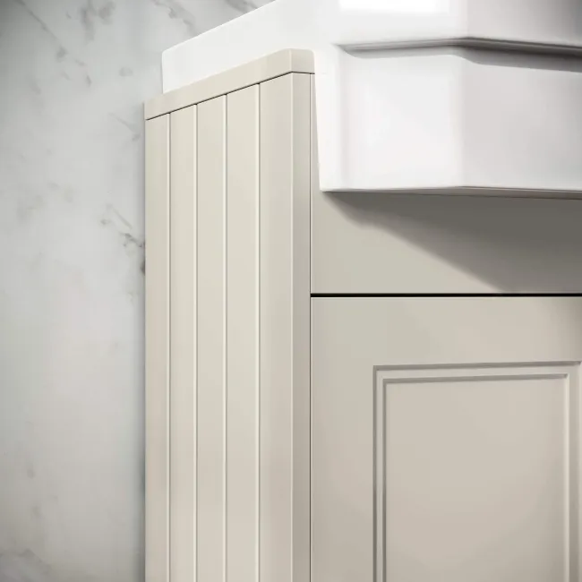 Monaco Chalk White Combination Vanity Traditional Basin and Hudson Toilet with Wooden Seat 1500mm