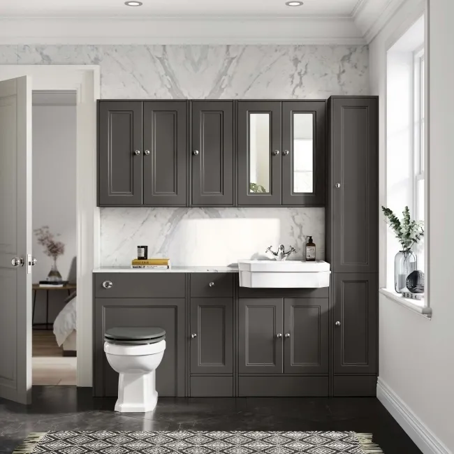 Monaco Graphite Grey Combination Vanity Traditional Basin with Marble Top & Hudson Toilet with Wooden Seat 1500mm