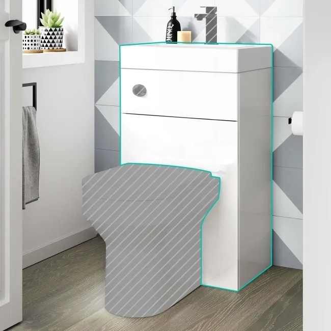 Ohio Gloss White 2-In-1 Combined Wash Basin & Back To Wall Unit 500mm