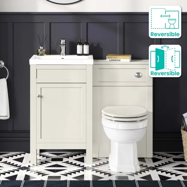 Bermuda Chalk White Combination Vanity Basin and Hudson Toilet with Wooden Seat 1000mm