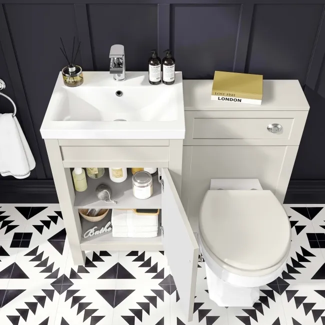 Bermuda Chalk White Combination Vanity Basin and Hudson Toilet with Wooden Seat 1000mm