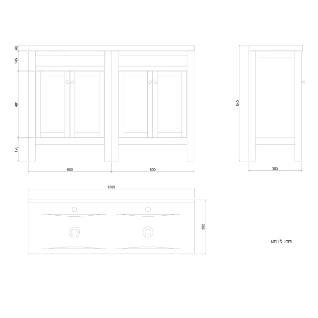 Bermuda Inky Blue Double Basin Vanity 1200mm