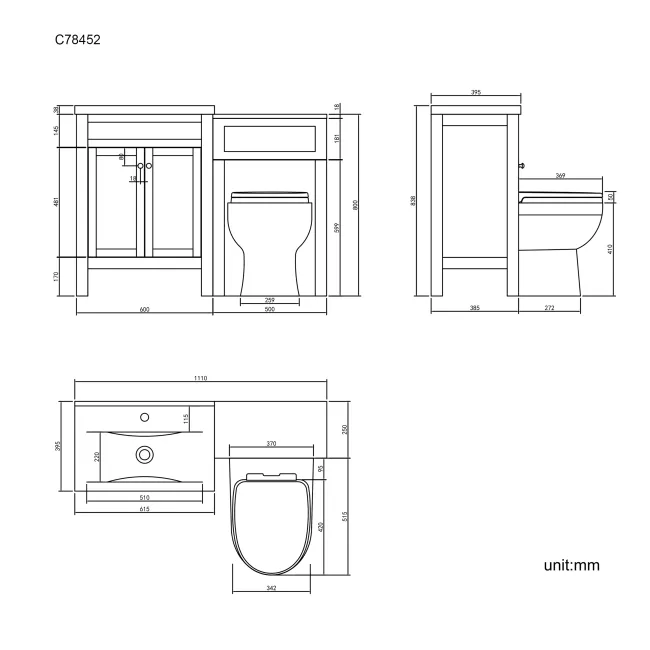 Bermuda Inky Blue Combination Vanity Basin and Seattle Toilet 1100mm