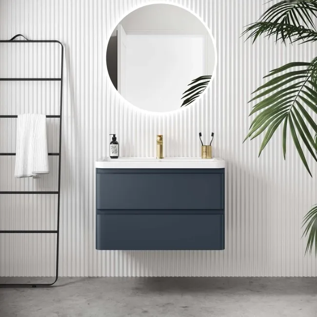 Corsica Inky Blue Wall Hung Basin Drawer Vanity 800mm