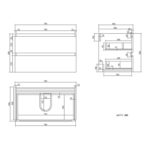 Corsica Inky Blue Wall Hung Basin Drawer Vanity 800mm