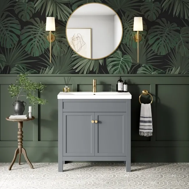 Bermuda Dove Grey Basin Vanity 800mm - Brushed Brass Accents