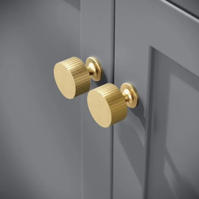 Bermuda Dove Grey Vanity with Round Counter Top Basin 600mm - Brushed Brass Accents