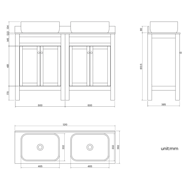 Bermuda Chalk White with Marble Top & Curved Counter Top Basin 1200mm - Brushed Brass Accents