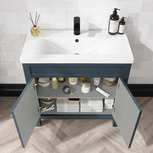 Bermuda Inky Blue Basin Vanity Drawer and Back To Wall Toilet 1300mm (Excludes Pan & Cistern)