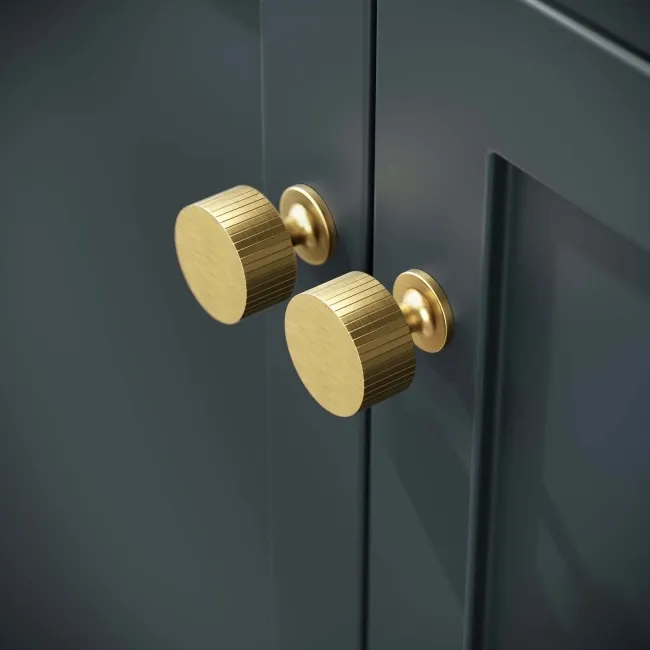 Bermuda Inky Blue Cabinet with Marble Top 1200mm Excludes Counter Top Basins - Brushed Brass Accents