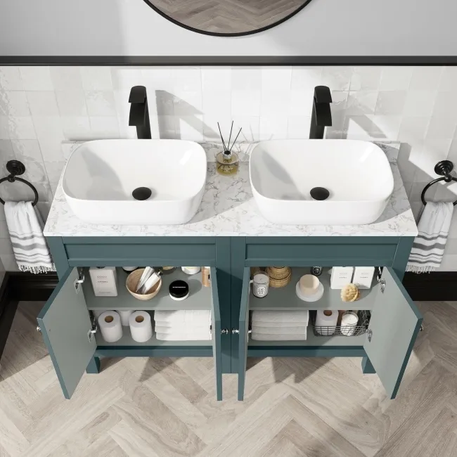Bermuda Midnight Green Vanity with Marble Top & Curved Counter Top Basin 1200mm