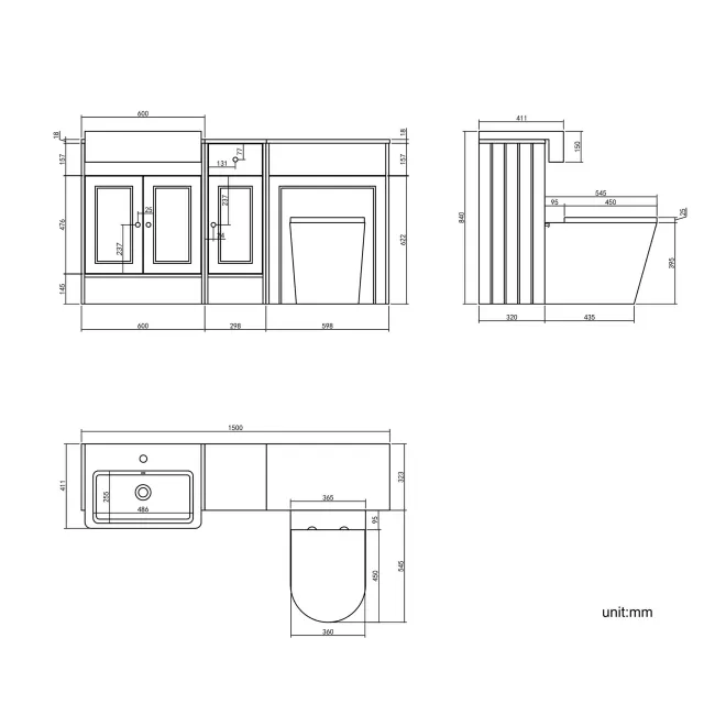Monaco Midnight Green Combination Vanity Basin and Boston Toilet 1500mm