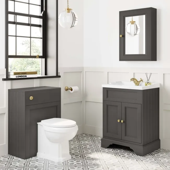 Lucia Graphite Grey Basin Vanity 630mm - Brushed Brass Accents