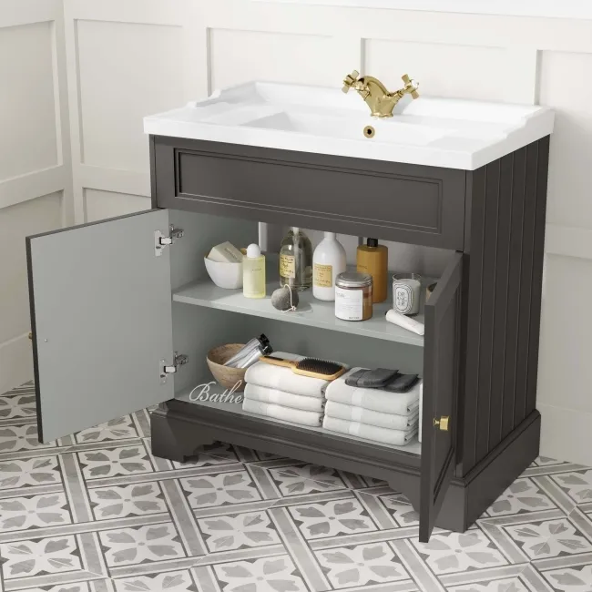 Lucia Graphite Grey Basin Vanity 830mm - Brushed Brass Accents