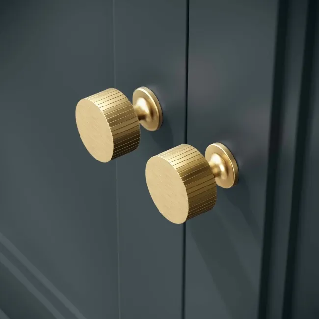 Lucia Inky Blue Vanity with Marble Top & Undermount Basin 830mm - Brushed Brass Accents