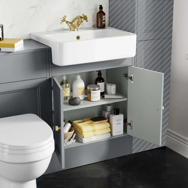 Monaco Dove Grey Combination Vanity Basin and Seattle Toilet 1200mm - Brushed Brass Accents